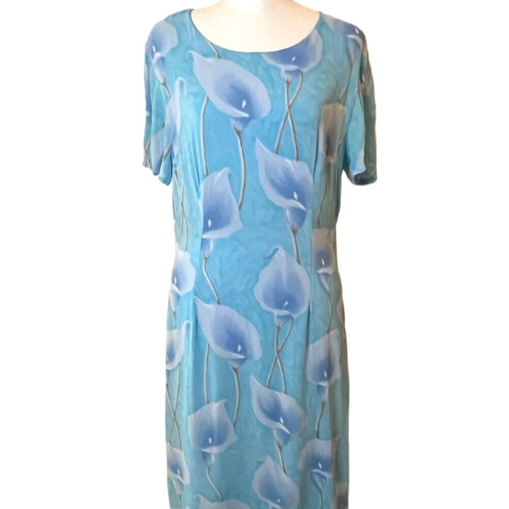 Entourage Calla Lily Lined, Short Sleeve, Back Zip, Blue Maxi Dress Size 8